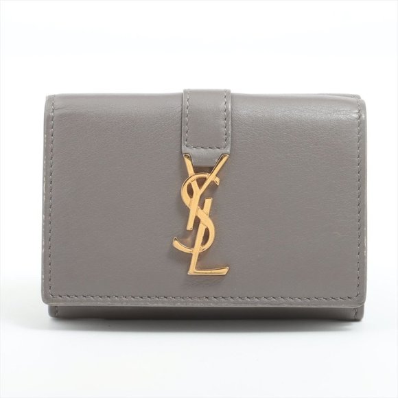 Authentic Saint Laurent Paris Leather Compact Wallet Grey - Picture 1 of 4